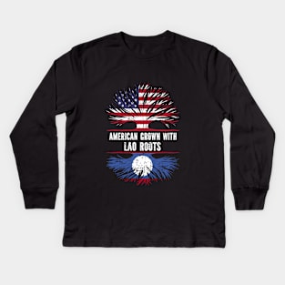 American Grown with Lao Roots USA Flag Kids Long Sleeve T-Shirt